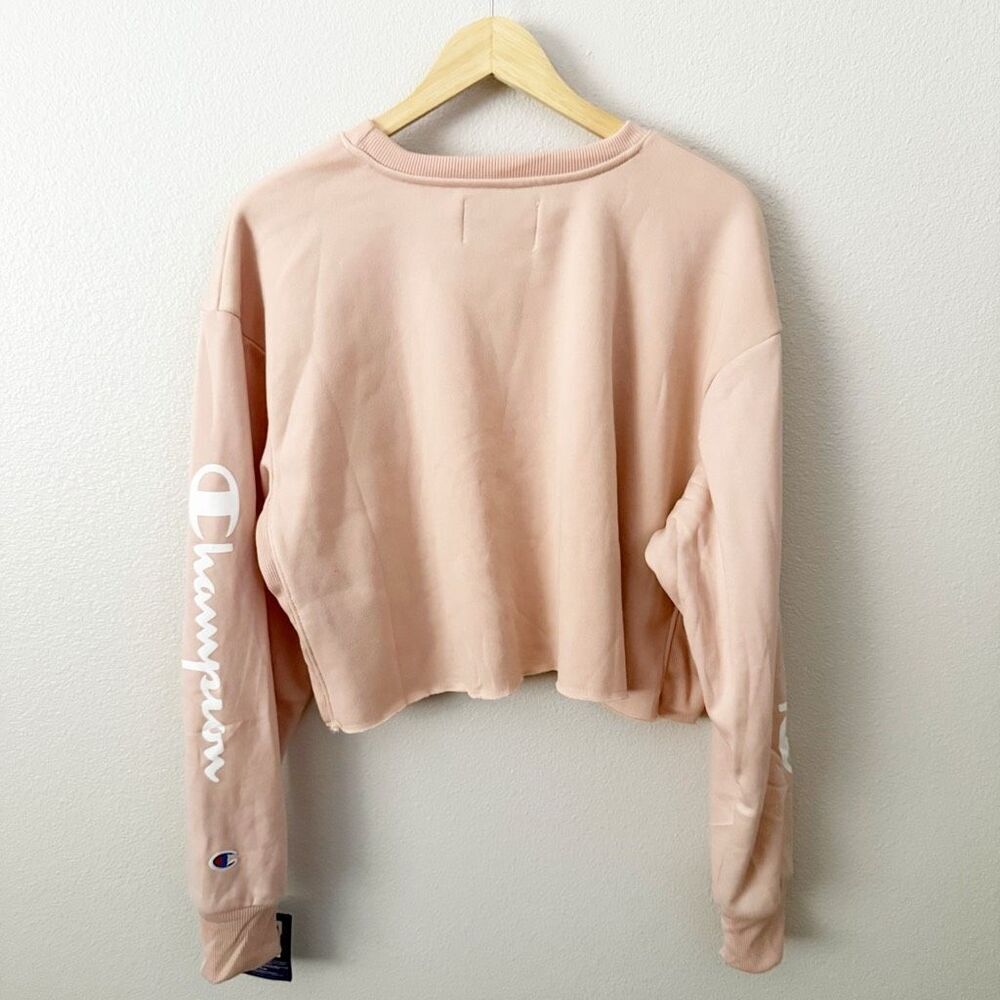 CHAMPION | NWT Crewneck Sweatshirt Crop Cropped "C" Logo Spiced Almond Pink | XL - Picture 7 of 11